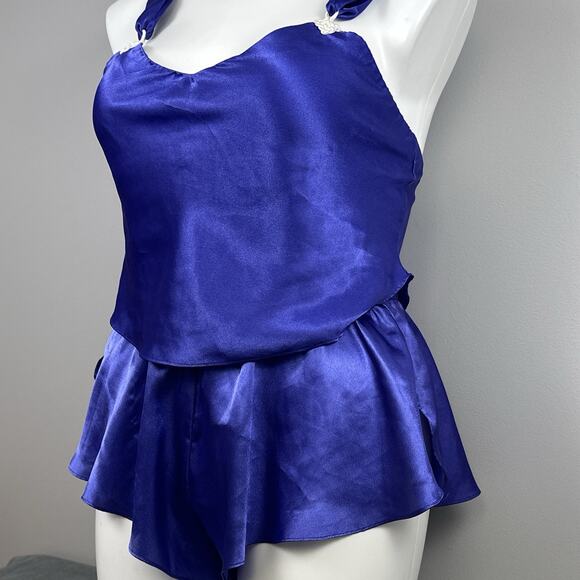 Vintage Delicates Purple Satin Lingerie Set M Medium 2 Piece Crop Cami Tap Short - Picture 2 of 11